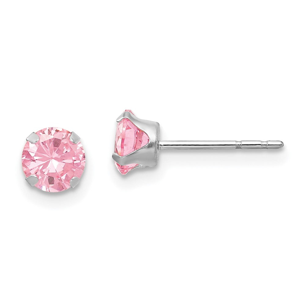 14k White Gold Madi K 5mm Round Pink CZ Post Earrings, 5 x 5 mm