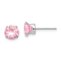 14k White Gold Madi K 6.5mm Round Pink CZ Post Earrings, 6.5 x 6.5 mm