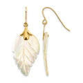14k Madi K Mother of Pearl Leaf Dangle French Hook Earrings, 33 x 13 mm