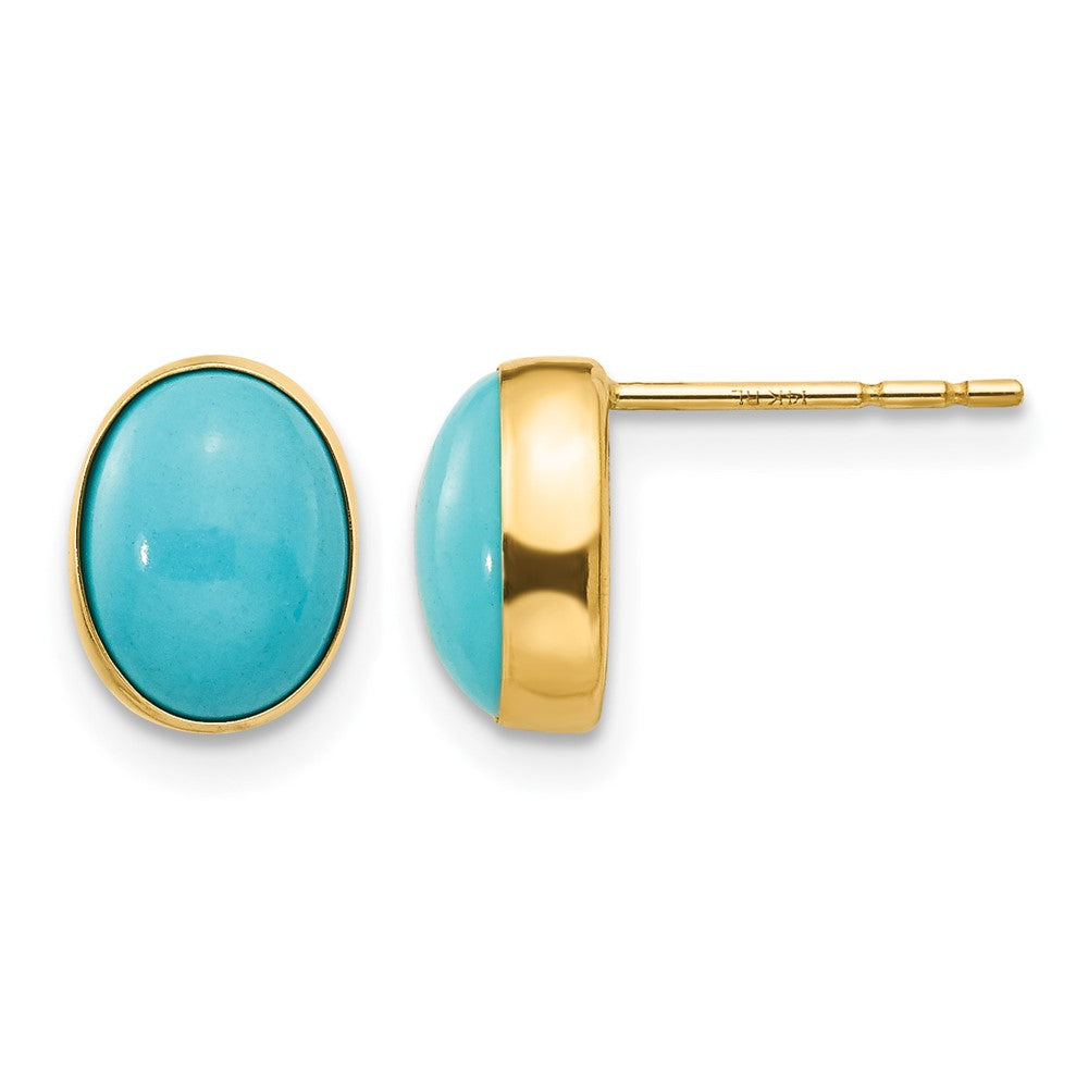 14k Madi K Bezel Set Oval Turquoise Post Earrings, 8 x 7 mm