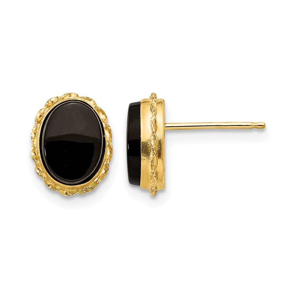 14k Madi K Bezel Oval Onyx Earrings, 10 x 7 mm
