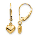 14k Madi K Puffed Polished Heart Drop Childrens Leverback Earrings, 21 x 6 mm
