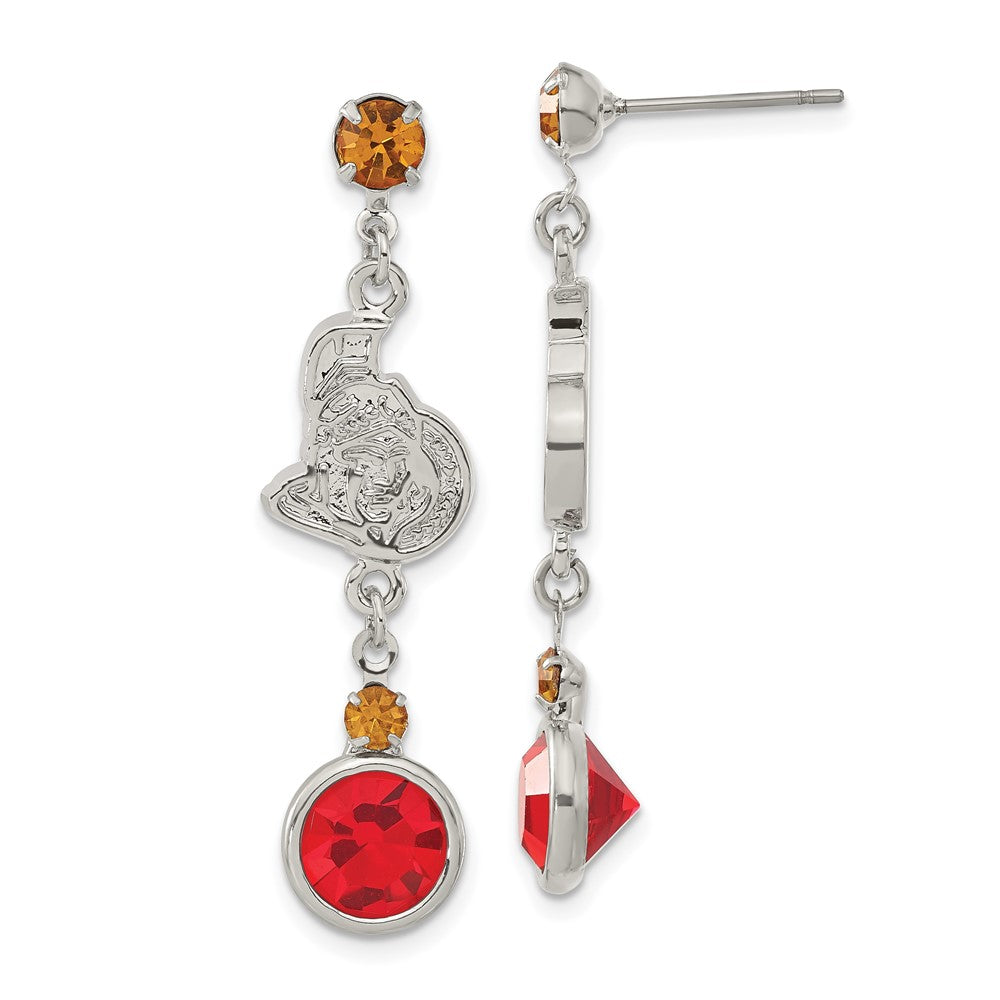 NHL Ottawa Senators Silver-tone Red & Orange Crystal Post Dangle Earrings, 42 x 10.6 mm