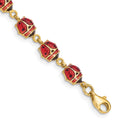 14K Red and Black Enamel and Resin Ladybug 7 inch Bracelet, 7 x 6 mm