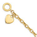 14k Engravable 26x18mm Solid Dangle Heart Charm and Hollow Chain 7.5 inch Toggle Bracelet, 7.5 x 18 mm