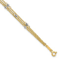 14K Two-Tone Triple Strand Beaded 7.25 inch Bracelet, 7.25 mm