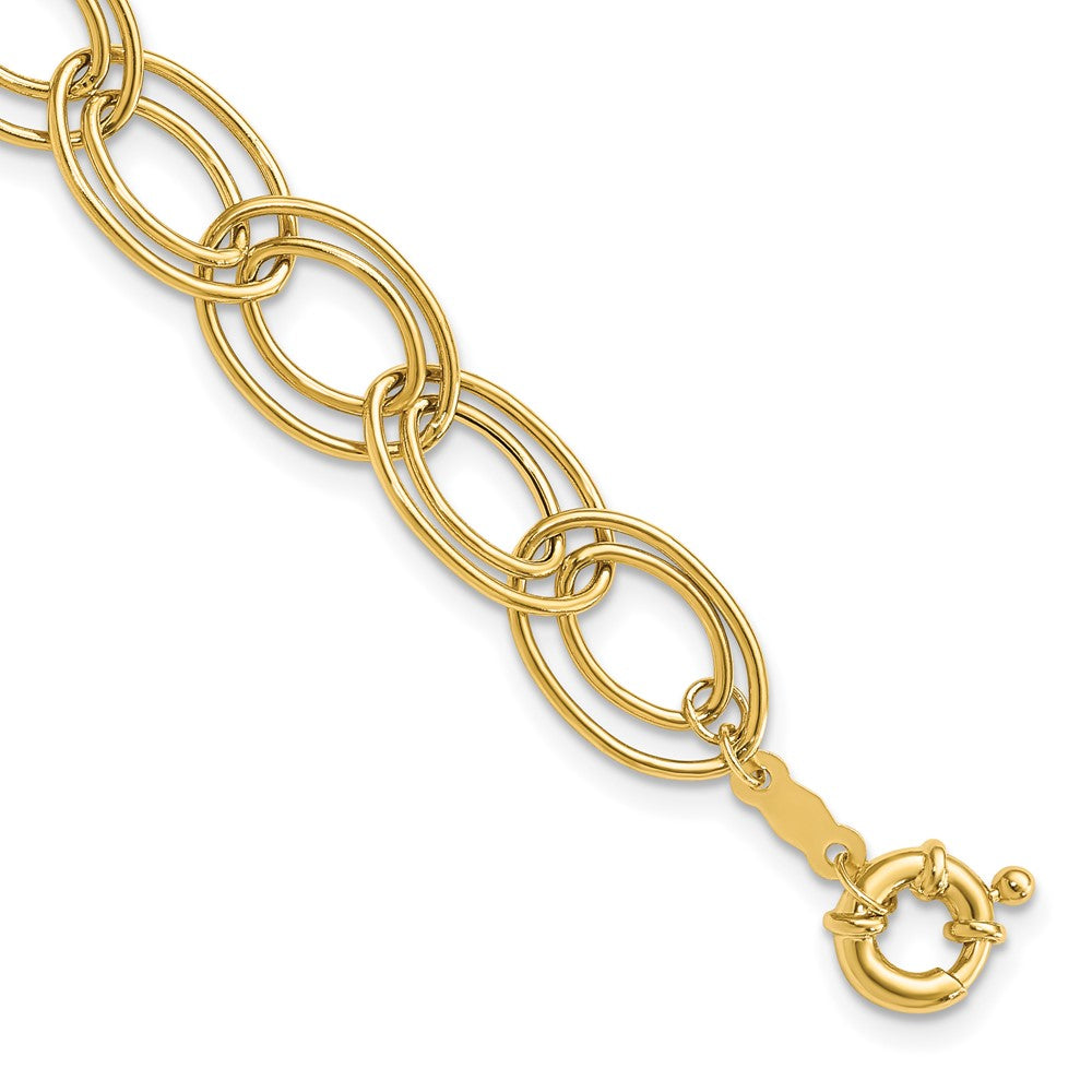 14K Polished 11mm Fancy Double Oval Link 7.5 inch Bracelet, 7.5 x 11 mm