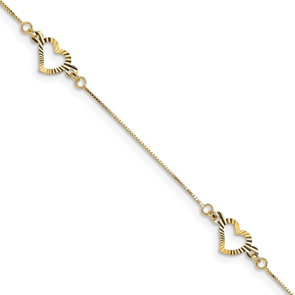 14K Fancy Textured Open Heart 3-Station 7.25 inch Bracelet, 7.25 x 6 mm