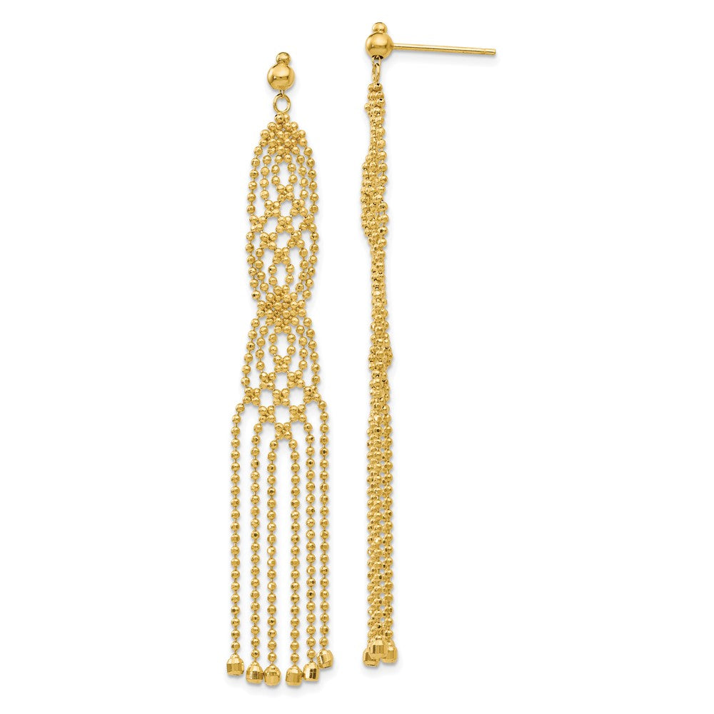 14K Fringe Beaded Chain Dangle French Hook Earrings, 67 x 9 mm
