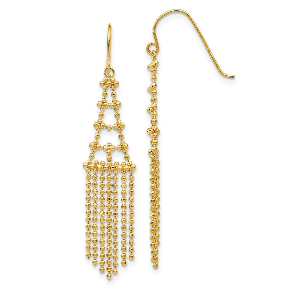 14K Fringe Beaded Dangle French Hook Earrings, 50 x 9 mm