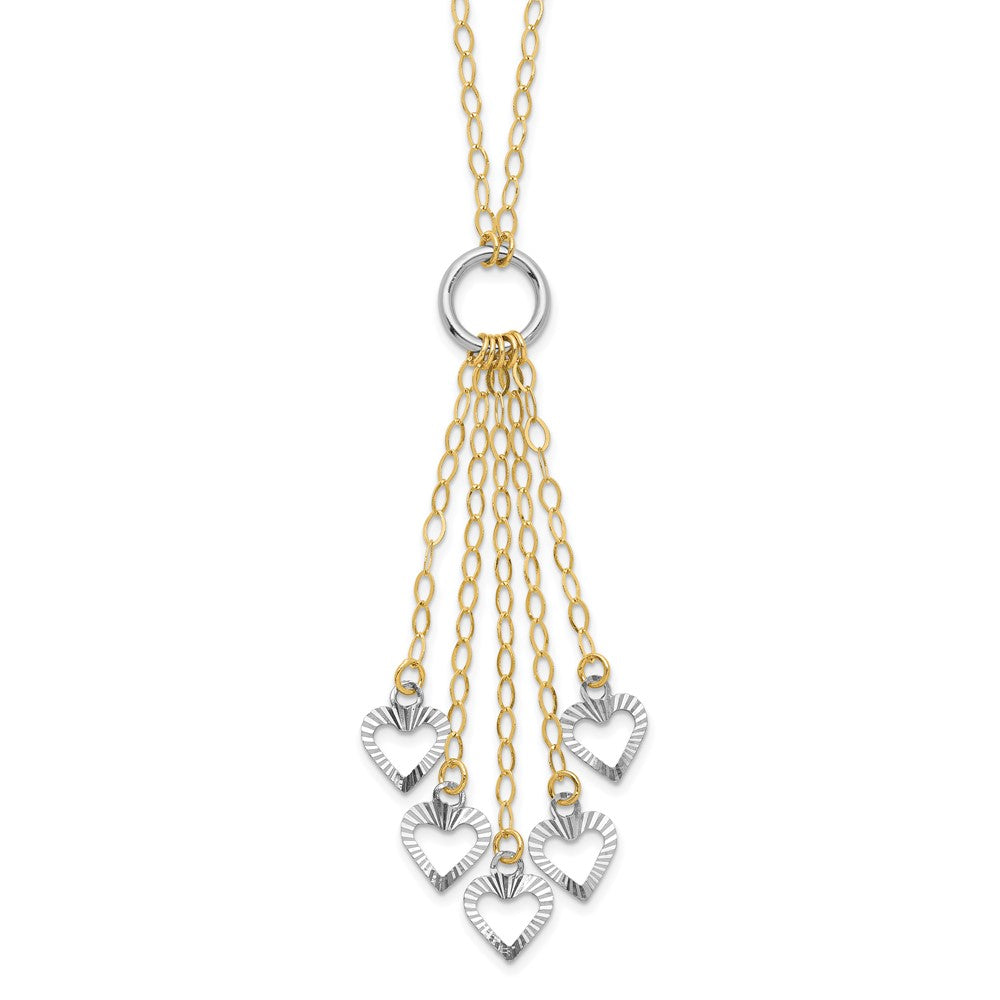 14K Two-Tone Heart Drop 16 inch Necklace Plus 2 inch Extender, 16 x 7 mm