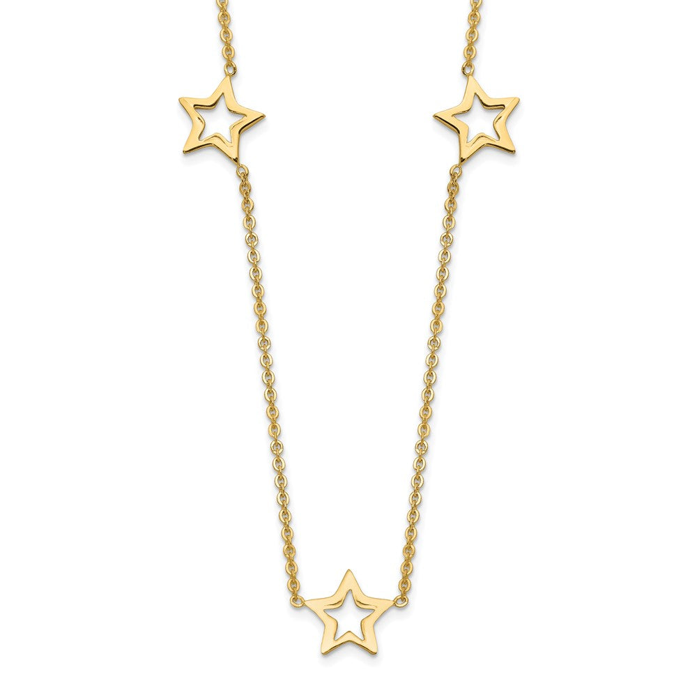 14K Open Stars 16 inch Necklace Plus 2 inch Extension, 16 x 9 mm