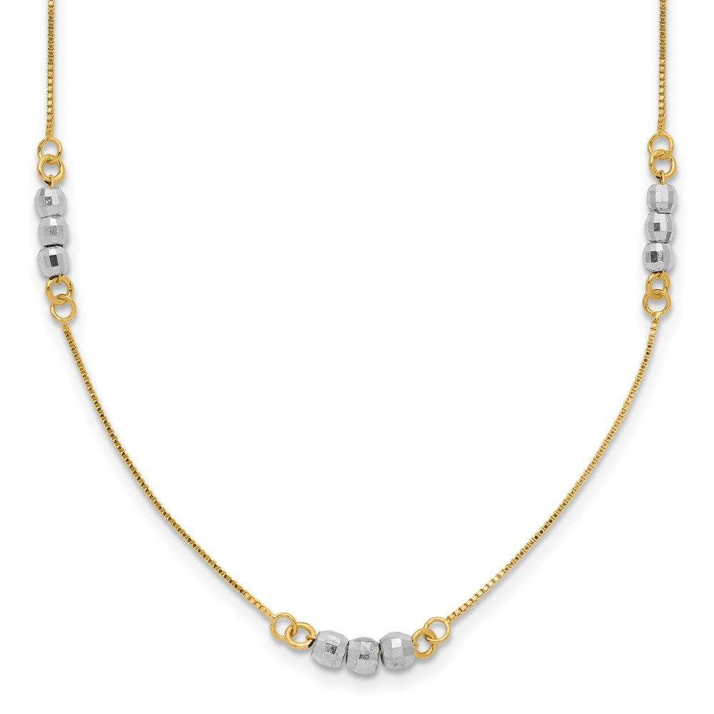 14K Two-Tone Mirror Beaded 18 inch Station Necklace, 18 x 3 mm