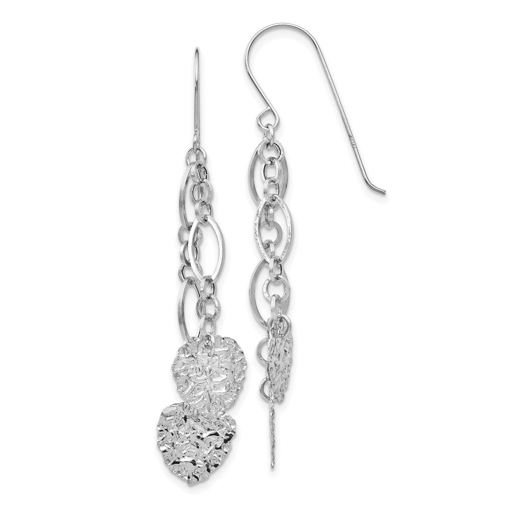 14K WG Dangle Heart Earrings, 51 x 10 mm