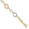 14k Tri-color Polished and Textured Round Circles and Ovals 7.25 inch Bracelet, 7.25 mm