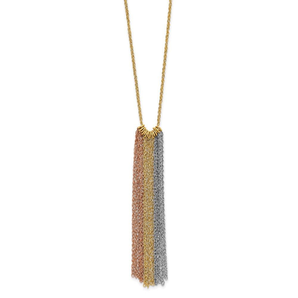 14k Tri-color Dangle Chain 16 inch Necklace Plus 2 inch Extender, 18 x 13 mm