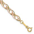 14k Two-tone Polished and Textured Oval Link 7.25 inch Bracelet, 7.25 mm