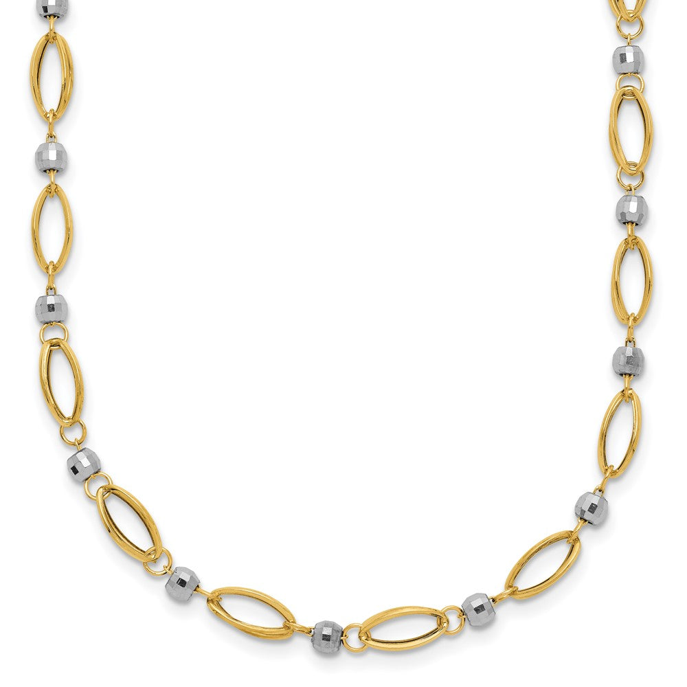 14K Two-Tone Fancy Oval Link and Mirror Bead 18 inch Necklace, 18 x 4 mm