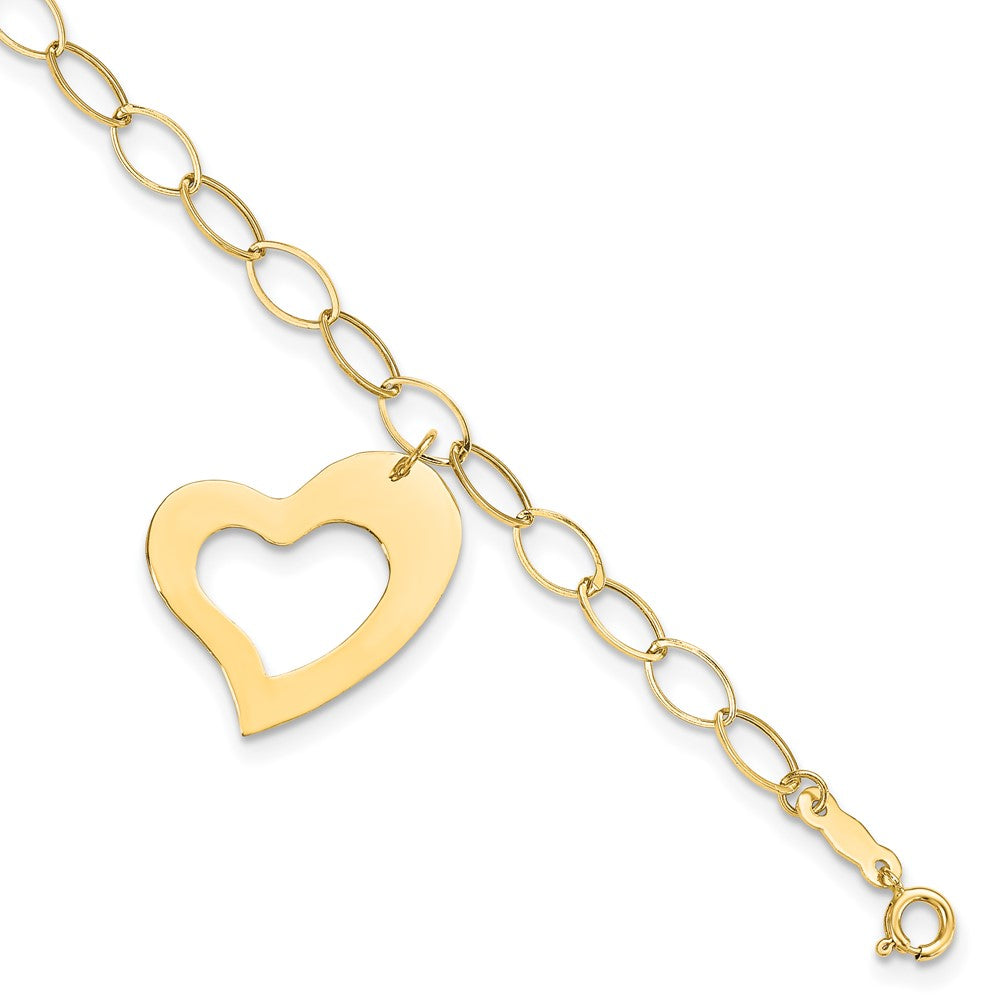 14k Polished Cut-out Dangle Heart 7.25 inch Bracelet, 7.25 x 19 mm