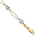 14k Two-tone Diamond-cut Puffed Heart and Flat Oval Link 7.25 inch Bracelet, 7.25 x 5 mm