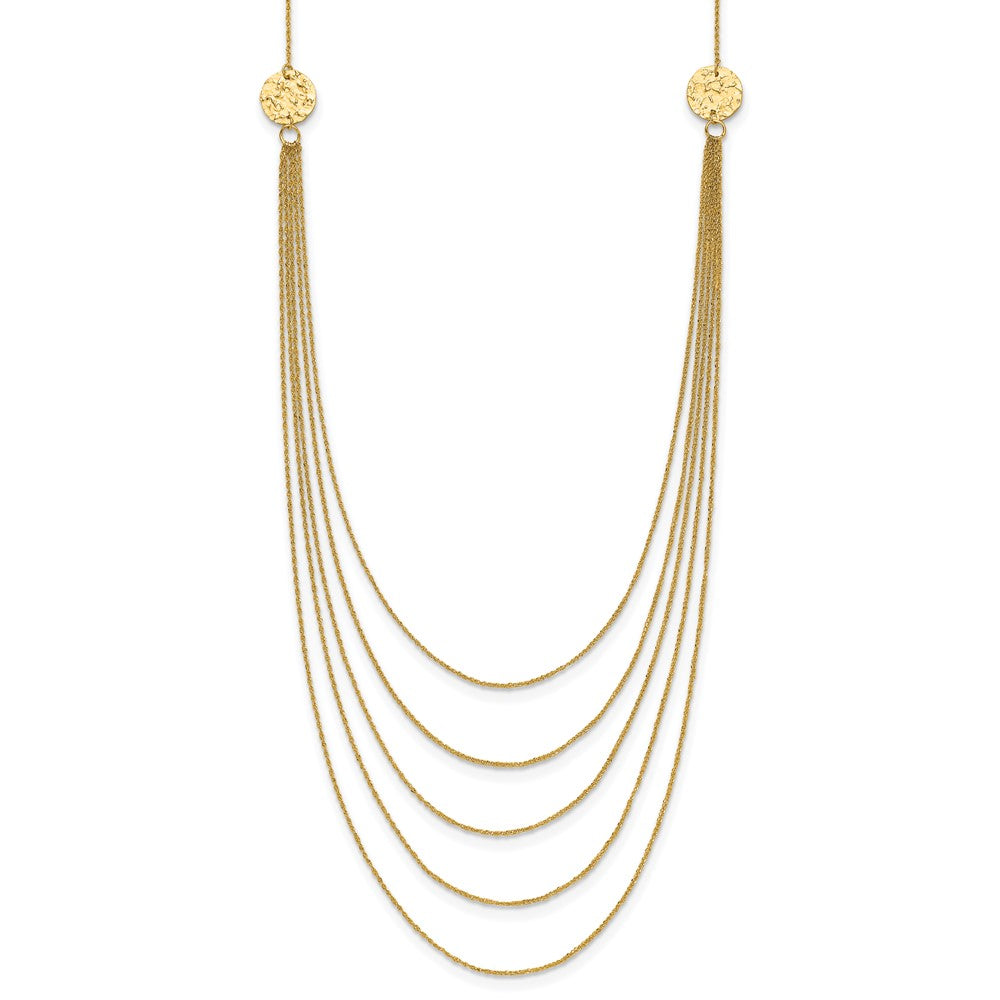 14K 5-Layer Ropa Chain Bib with Textured Side Circles 18 inch Necklace, 18 x 1 mm