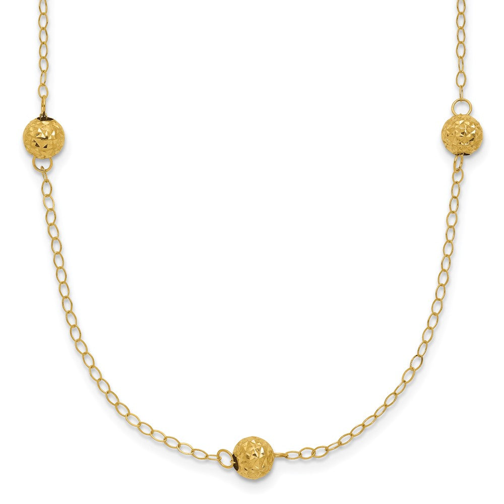 14k Polished Textured Beads 7-Station 18 inch Necklace, 18 x 5 mm