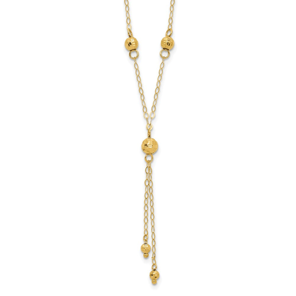 14k Diamond-cut Bead 16 inch Lariat Necklace Plus 2 inch Extension, 16 x 5 mm