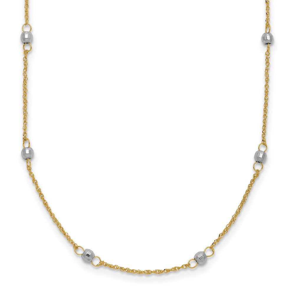 14K Two-tone Ropa Chain and Mirror Beads 16 inch Station Necklace Plus 2 inch Extender, 18 x 1 mm
