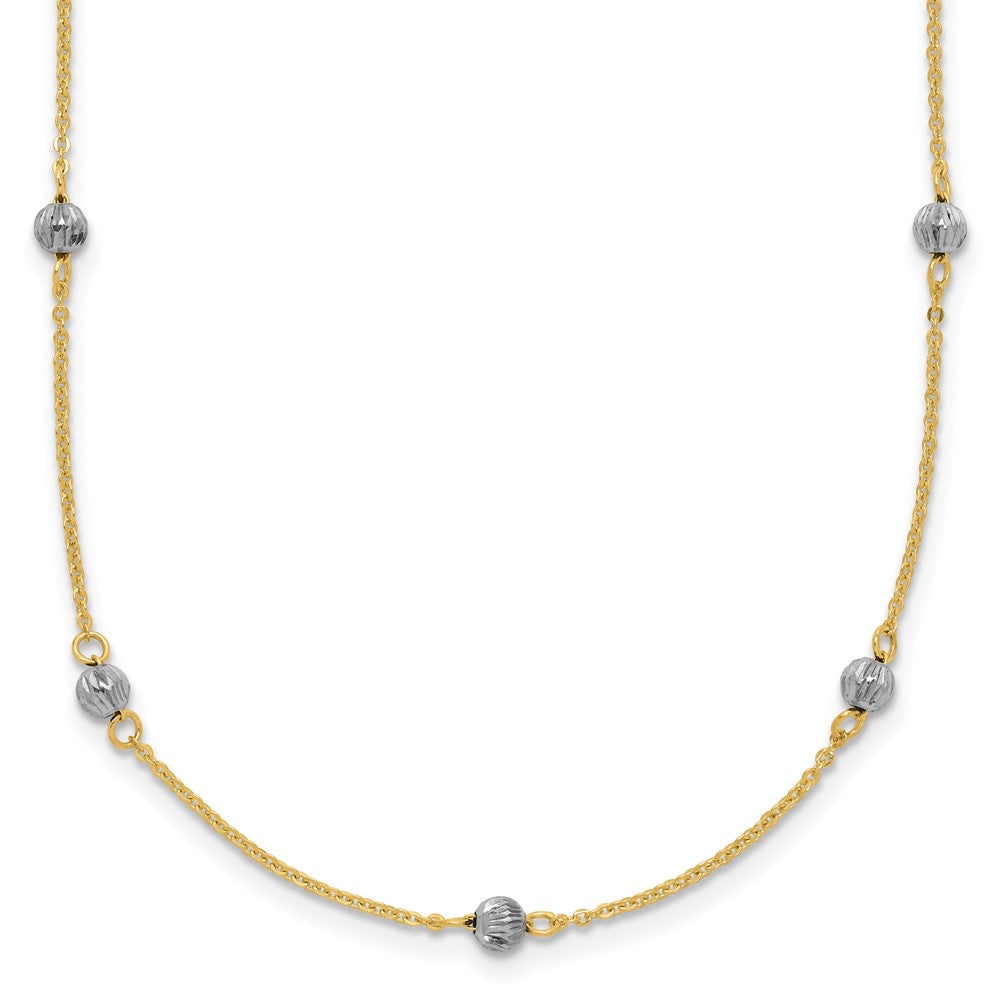 14K Two-tone Diamond-cut Beads 16 inch Station Necklace Plus 2 inch Extender, 18 x 1 mm