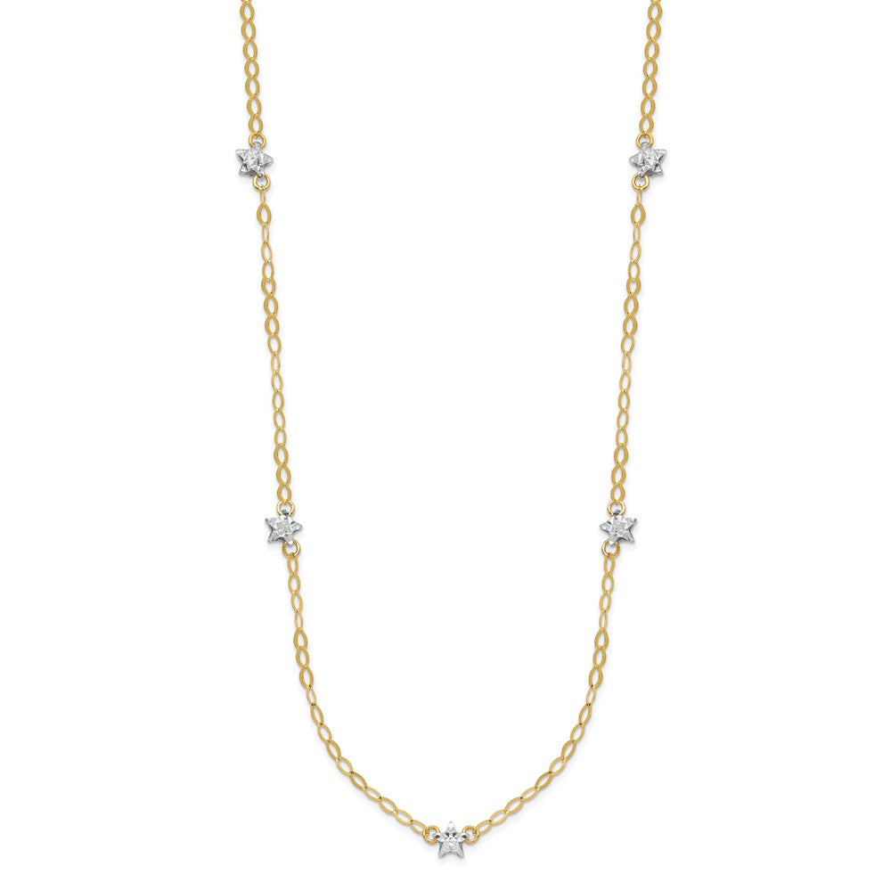 14K Two-tone Diamond-cut Stars with Oval Chain 16 inch Station Necklace Plus 2 inch Extender, 16 x 2 mm