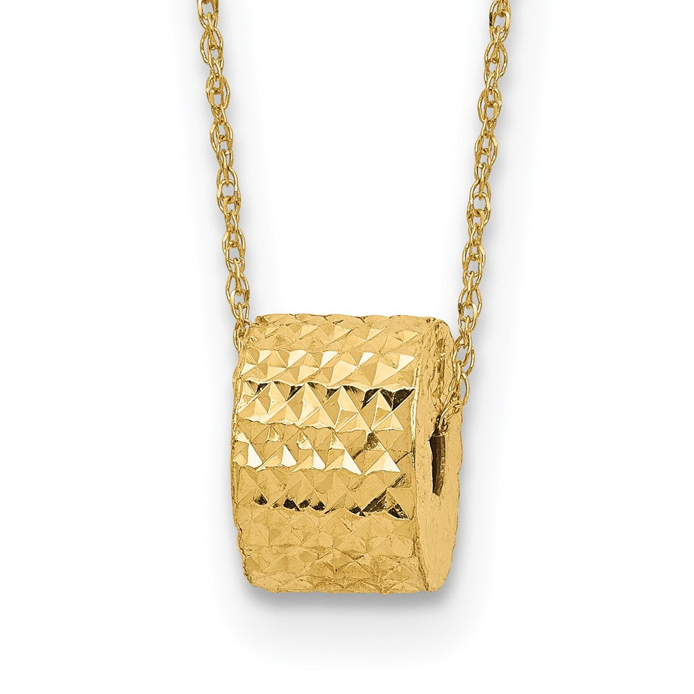 14K Rope Chain with Textured Barrel Bead 16 inch Necklace Plus 2 inch Extension, 16 x 6 mm