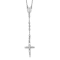 14k White Gold Polished Crucifix and Miraculous Medal with 3mm Mirror Beads 24 inch Rosary Necklace, 24 x 20 mm