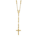 14k Polished Crucifix and Miraculous Medal with 3mm Mirror Beads Semi-solid 24 inch Rosary Necklace, 24 x 18 mm