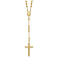 14k Polished Crucifix and Miraculous Medal with 4mm Mirror Beads Semi-solid 24 inch Rosary Necklace, 24 x 21 mm