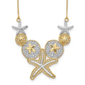 14k with White Rhodium Diamond-cut Starfish and Sand Dollar 18 inch Necklace, 18 mm