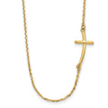 14k Polished Small Sideways Curved Cross 19 inch Necklace, 19 x 19 mm