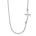 14k White Gold Polished Small Sideways Curved Cross 19 inch Necklace, 19 x 18 mm