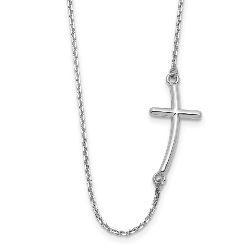 14k White Gold Polished Large Sideways Curved Cross 19 inch Necklace, 19 x 12 mm