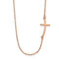 14k Rose Gold Polished Small Sideways Curved Cross 19 inch Necklace, 19 x 19 mm
