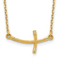 14k Small Sideways Curved Twist Cross 19 inch Necklace, 19 x 23 mm