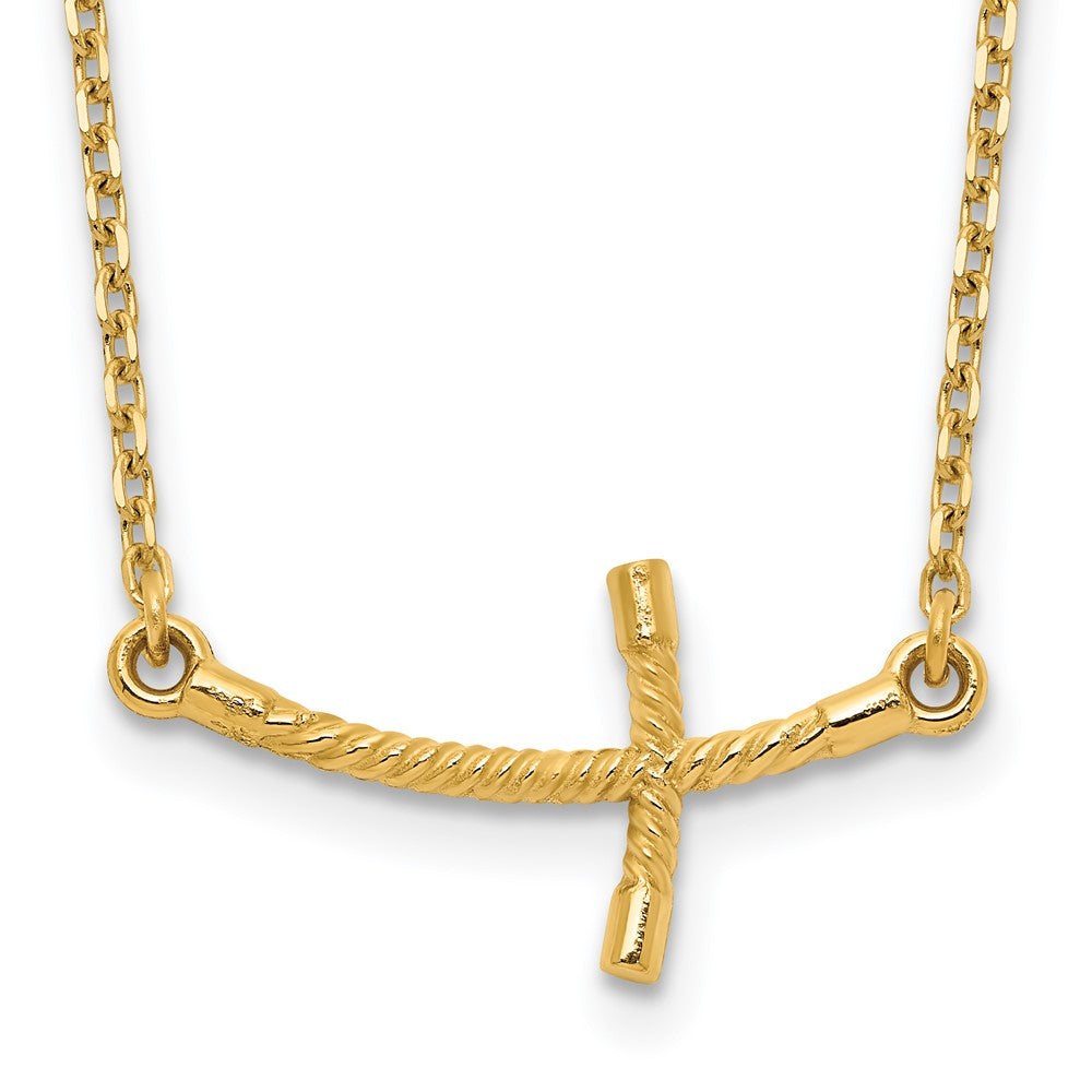 14k Small Sideways Curved Twist Cross 19 inch Necklace, 19 x 23 mm