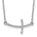 14k White Gold Small Sideways Curved Twist Cross 19 inch Necklace, 19 x 23 mm