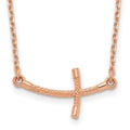 14k Rose Gold Small Sideways Curved Twist Cross Necklace, 19 x 1 mm