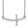14k White Gold Large Sideways Curved Twist Cross 19 inch Necklace, 19 x 30 mm