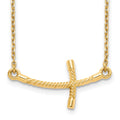 14k Large Sideways Curved Twist Cross 19 inch Necklace, 19 x 30 mm