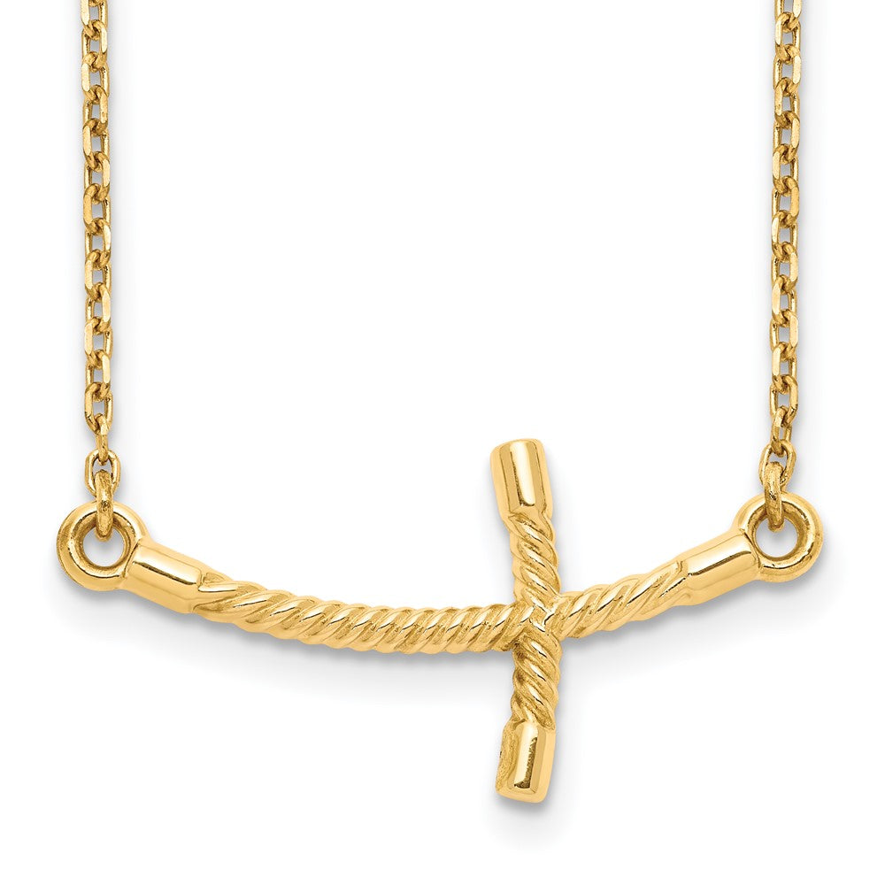 14k Large Sideways Curved Twist Cross 19 inch Necklace, 19 x 30 mm