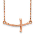 14k Rose Gold Large Sideways Curved Twist Cross Necklace, 19 x 1 mm