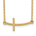 14k Curved Textured Sideways Cross 19 inch Necklace, 19 x 23 mm