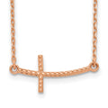 14k Rose Gold Sideways Curved Textured Cross Necklace, 19 x 1 mm