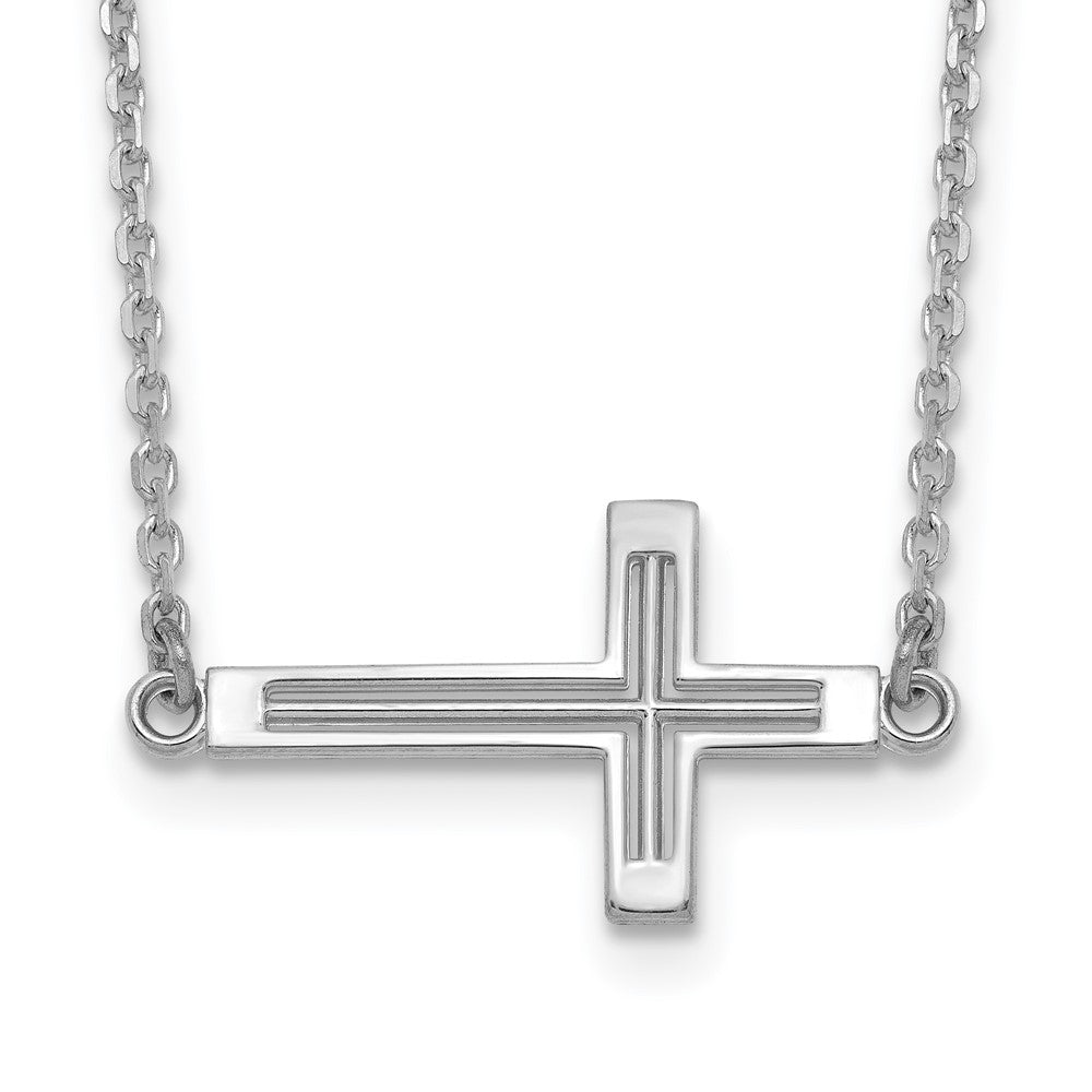 14k White Gold Polished Cut-out Sideways Cross 19 inch Necklace, 19 x 23 mm